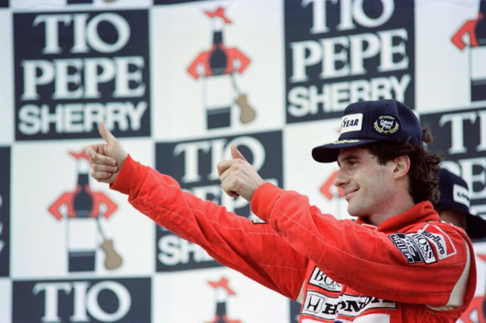 Ayrton Senna in action during a historic Formula 1 race moment
