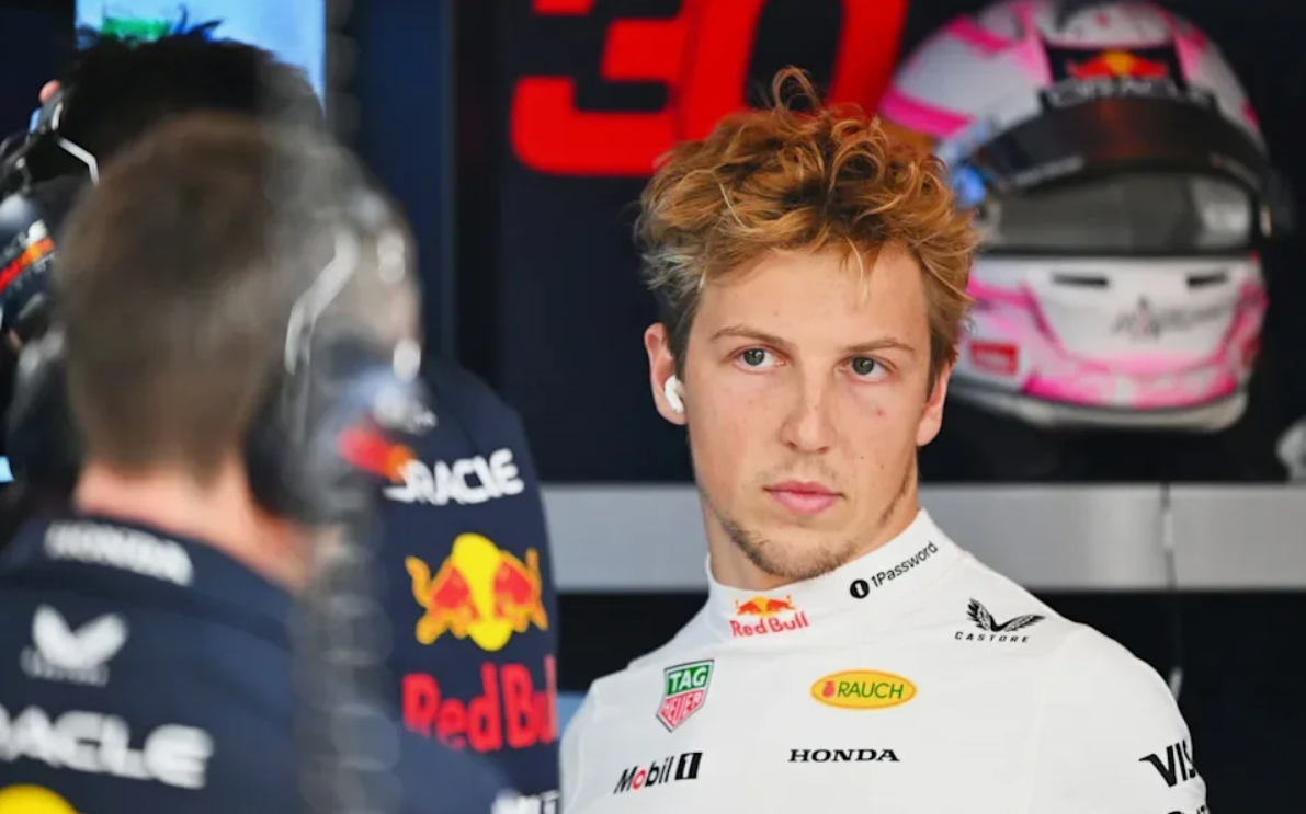 Top three drivers celebrating on the podium after the Miami Grand Prix