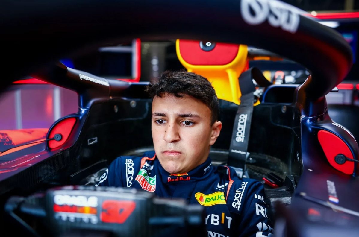 Isack Hadjar in the Racing Bulls garage expressing concerns about the effectiveness of Formula 1's current race start procedures.