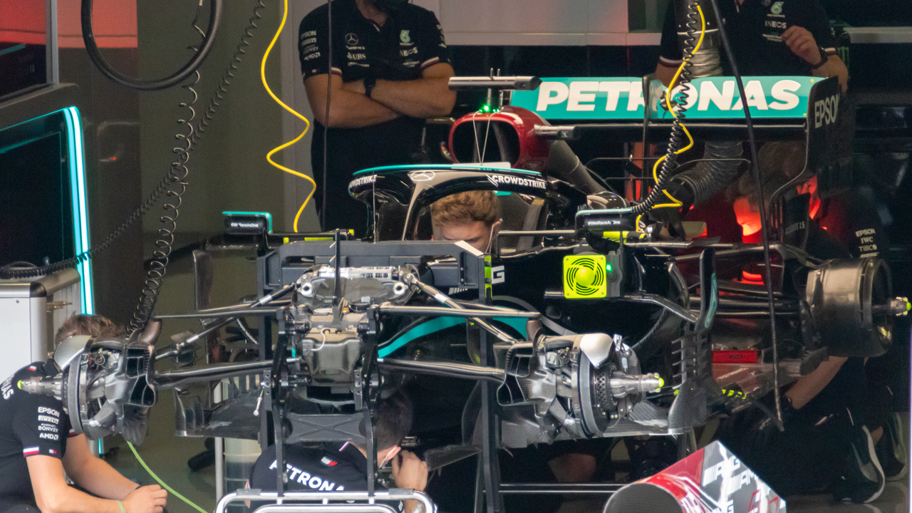 Mercedes F1 team garage