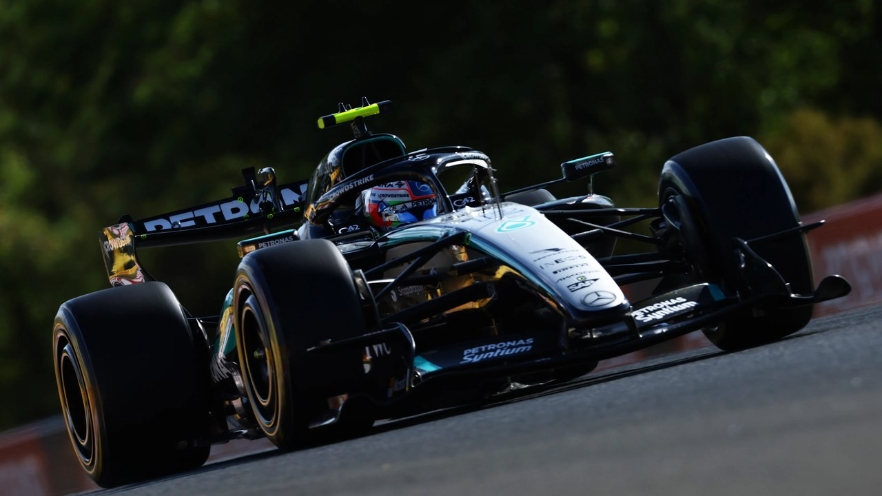 Kimi Antonelli drives the Mercedes during the Hungarian Grand Prix weekend