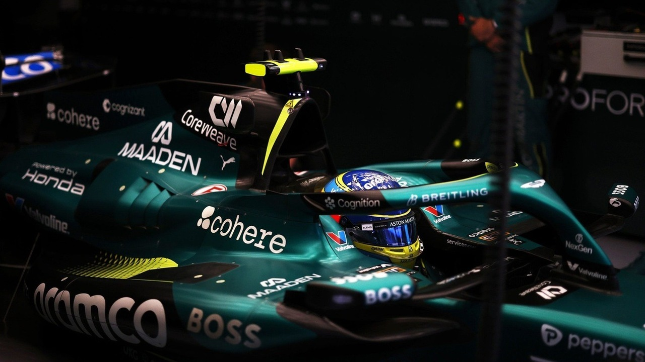 An Aston Martin Formula 1 car carries Honda branding