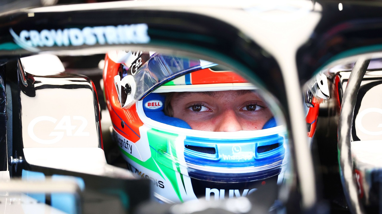 Kimi Antonelli drives the Mercedes Formula 1 car