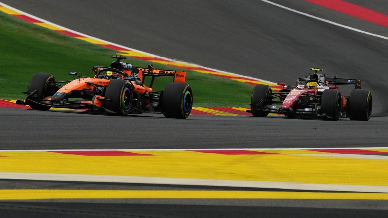 McLaren and Ferrari Formula 1 cars run on the same circuit