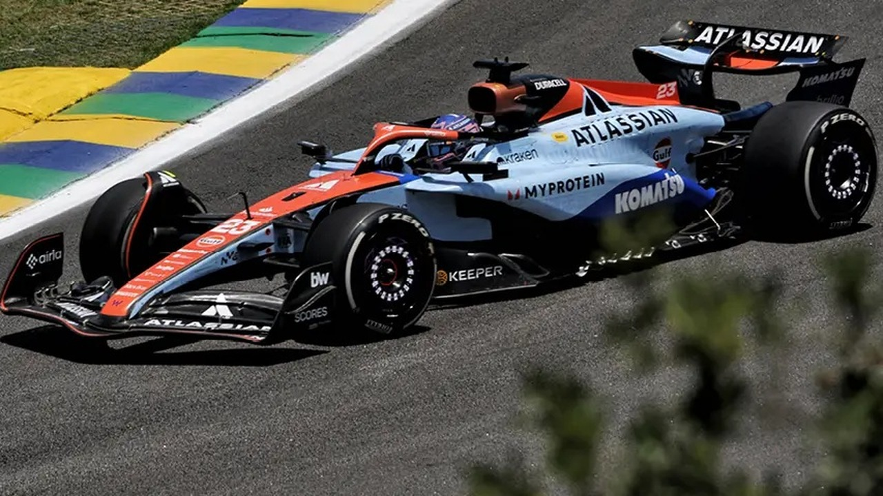 A Williams Formula 1 car runs on track